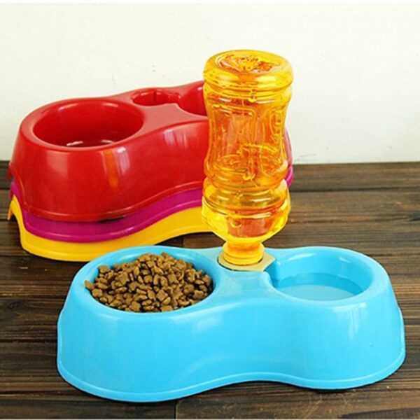 Dual port pet food dish bowl & automatic water dispenser